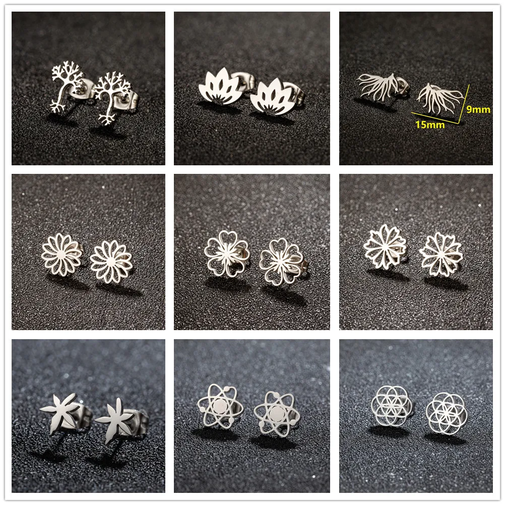 Vintage Brain Neuron Earrings Stainless Steel Small Tree Root Biology Scientist Earrings Fashion Jewelry Party Gifts