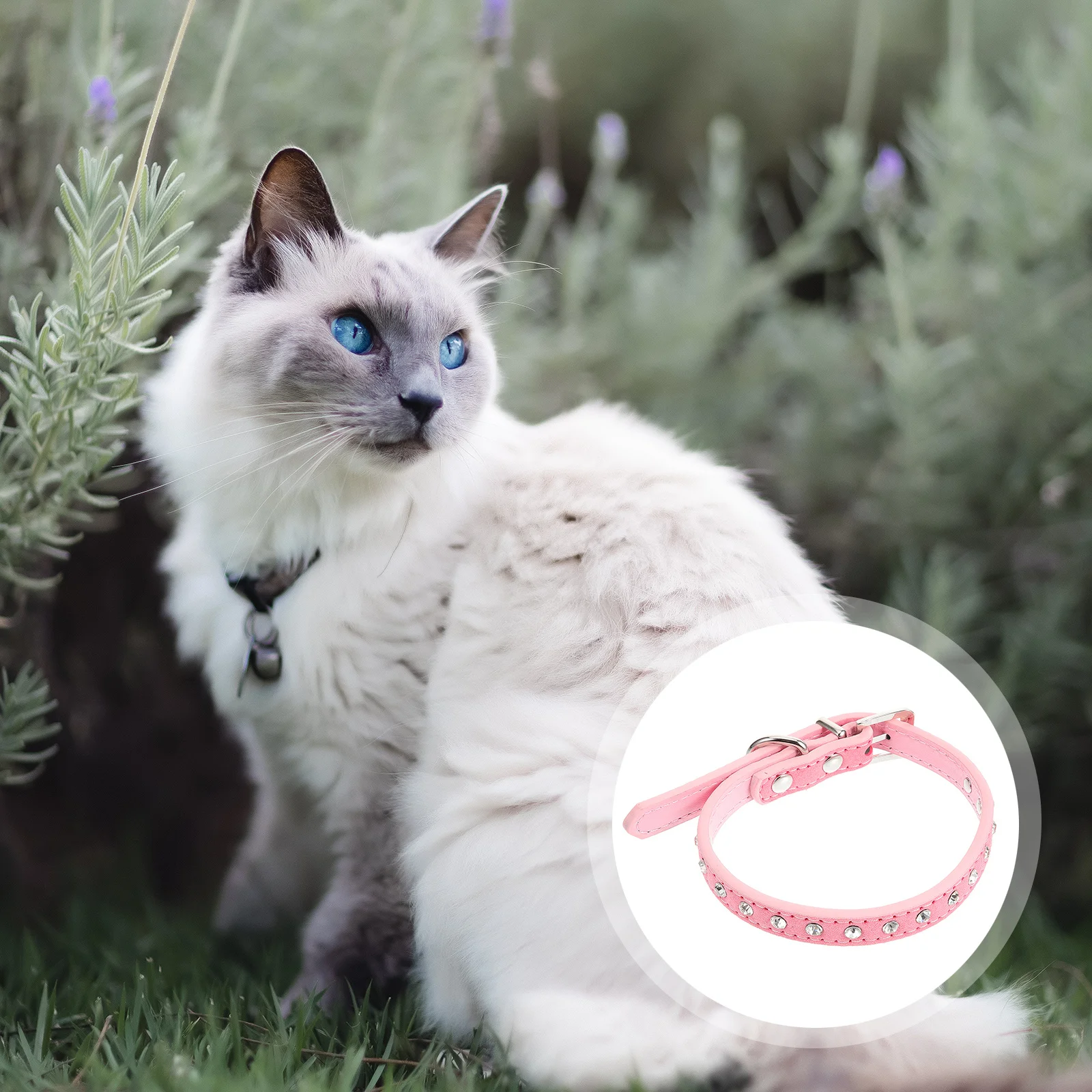 

Pet Collar Pink Size S Crystal Rhinestone Adjustable Safety Collar Alloy Buckle D-Ring Dog Cat Puppy Fashion PU Material