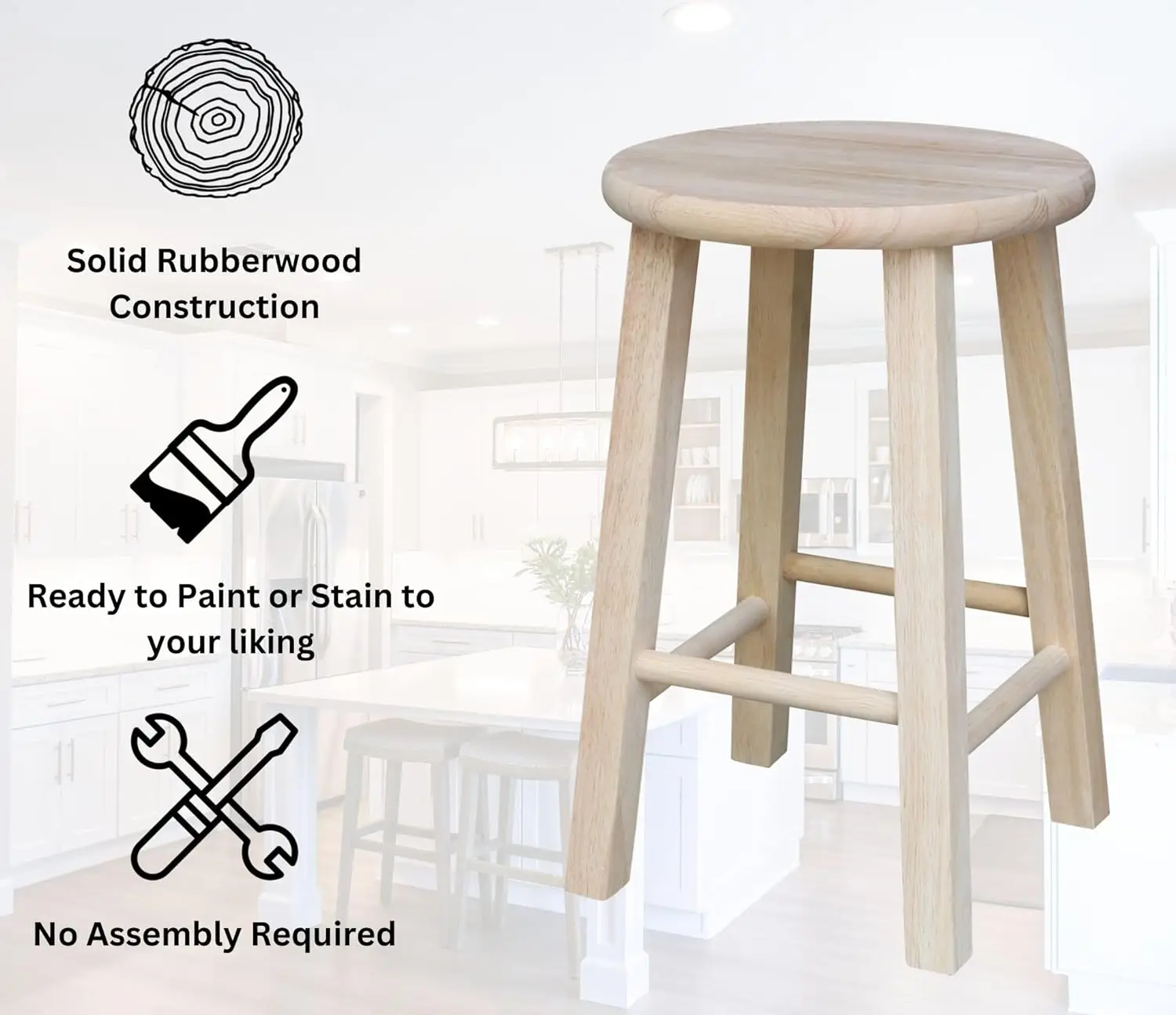 Taburete redondo de 18 pulgadas, sin terminar