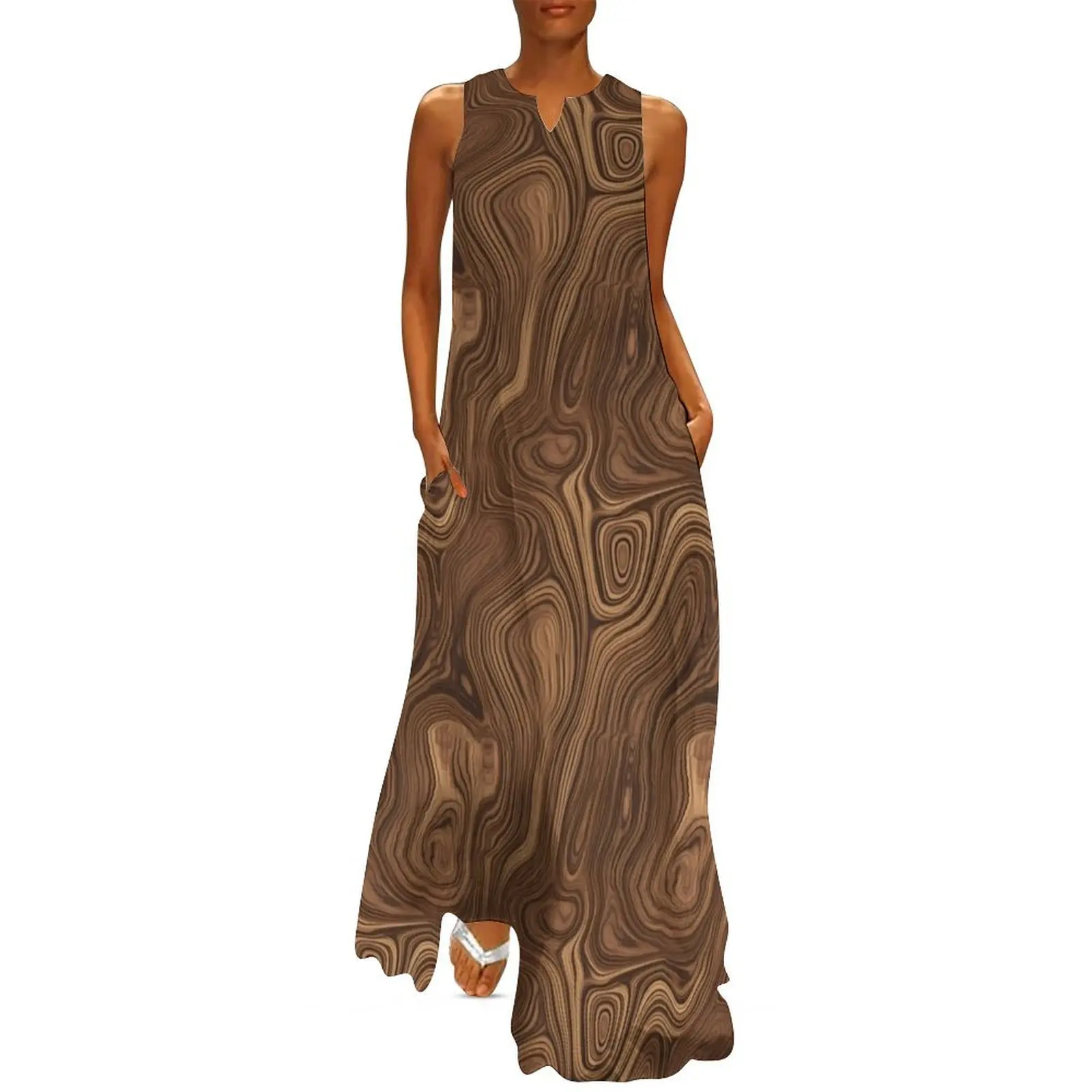 Walnut wood-grain Long Dress elegant and pretty women