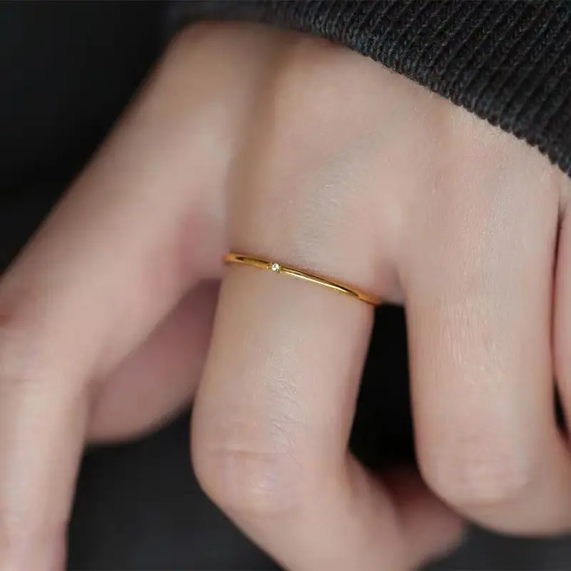 

2026 Simple and Fashionable New Stainless Steel Ring Cubic Zirconia Index Finger Ring, Couple Personality Thin Band Ring Jewelry