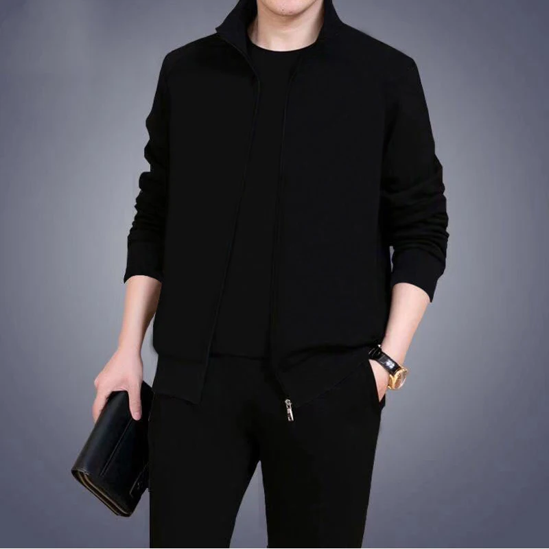2026 New Men's Autumn and Winter Two-piece Trendy Cardigan Sweater Casual Sports Set Men's Full Set Youth Top and Pants
