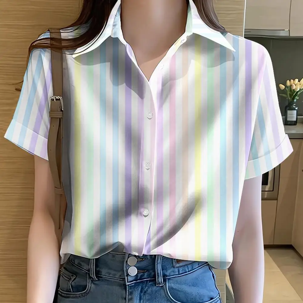 Camicia Donna Righe 3D Estiva Taglie Forti - close-up view