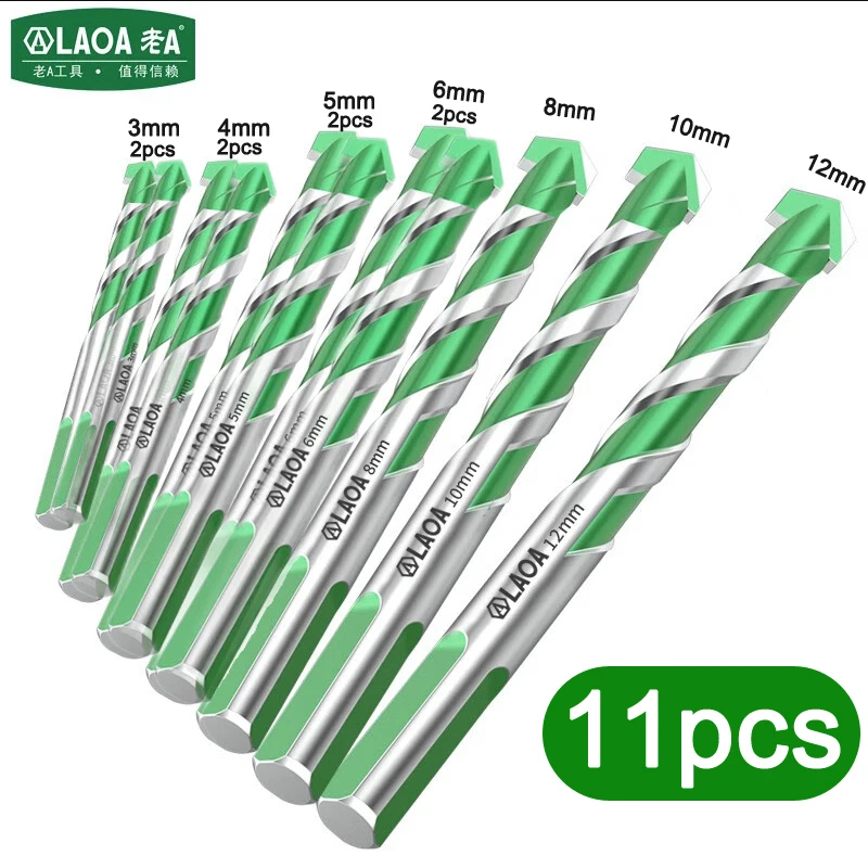 

LAOA 11pcs multifunctional Overlord drill alloy steel triangle drill ceramic tile cement metal iron plate hole drill