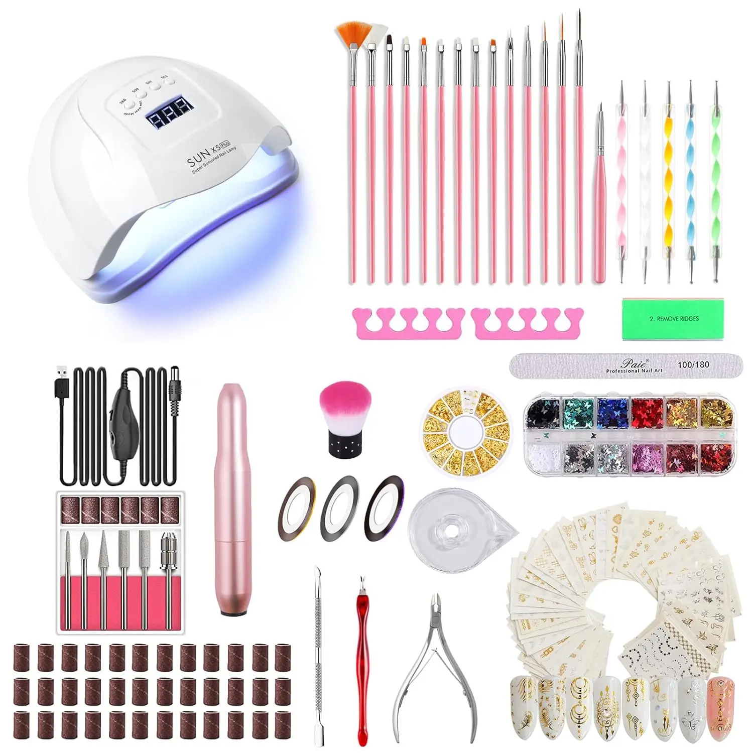 

116 PCS Electric Nail Drill Kit with 120W UV LED Lamp, Gel Manicure Dryer & Polishing Tools Set for DIY