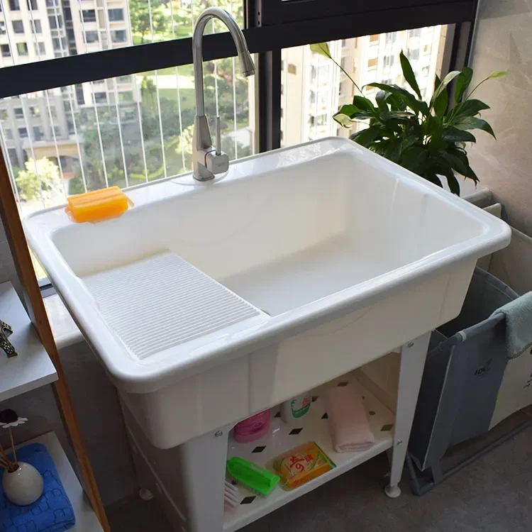 Laundry sink, balcony, laundry basin with washboard, laundry sink, washboard, and thickened plastic imitation marble