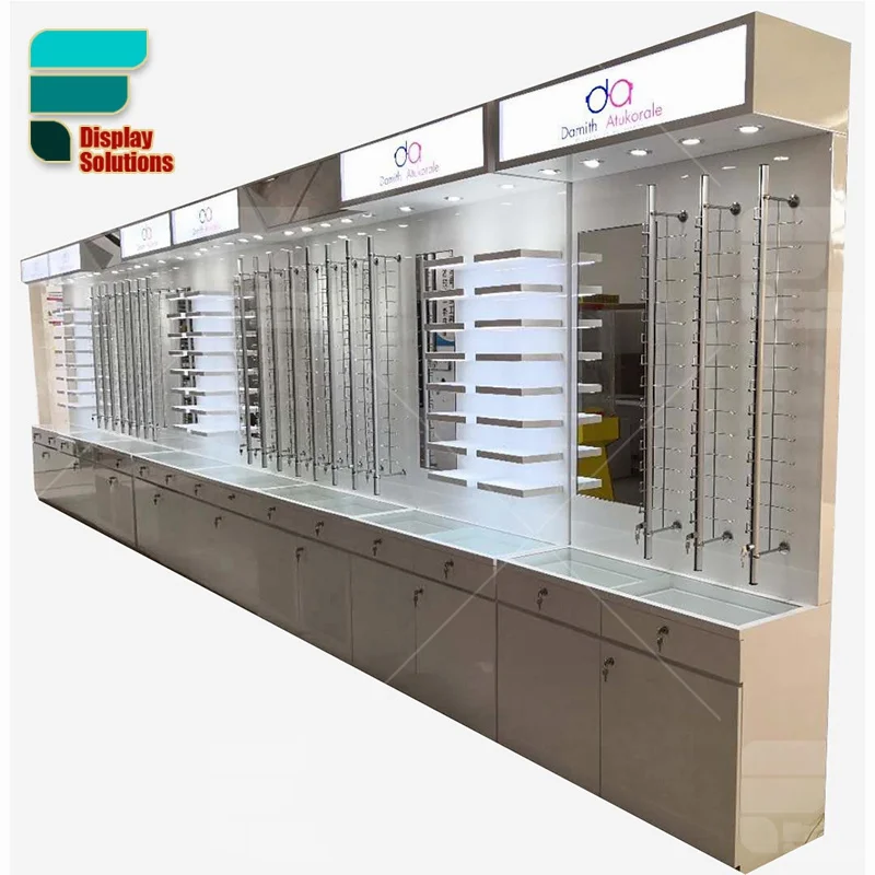 Customized-Customized Eyewear Store Interior Design High Gloss Glass Display Cabinets Locking Eyewear Showcase