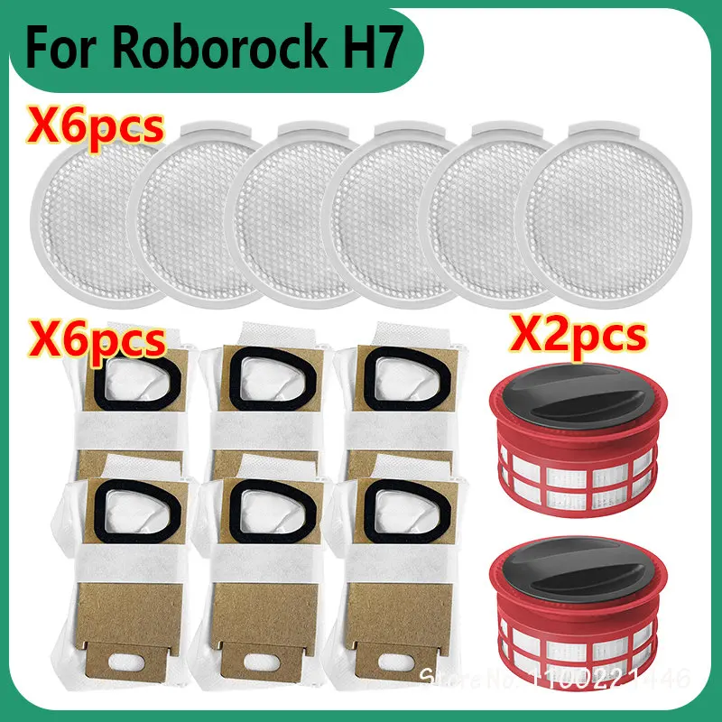 For Roborock H7 Cordless Stick Vacuum Cleaner Replacement Spare Parts Accessories Front and Rear HEPA Filter Dust Bag Kit