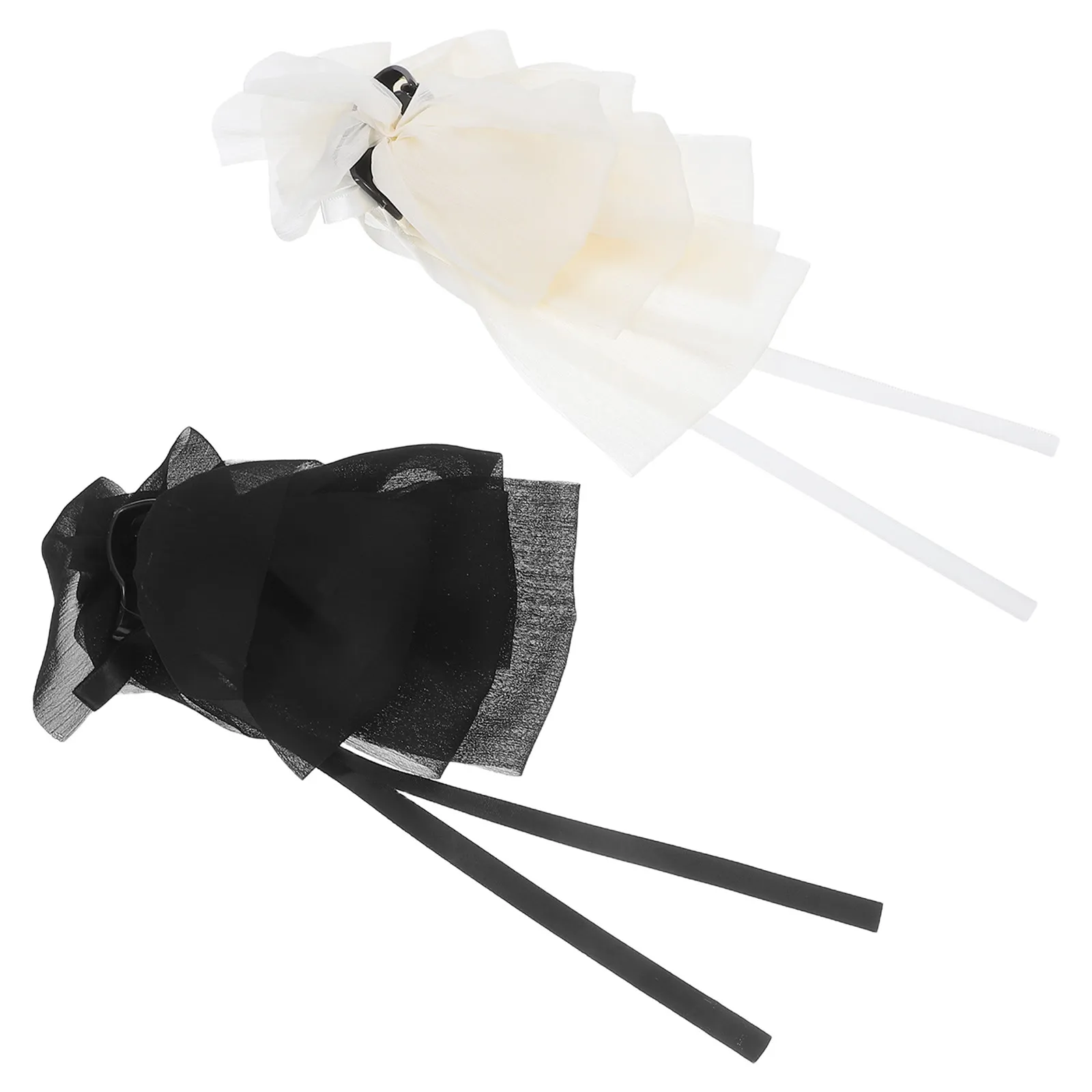 

2Pcs Fashion Bowknot Hair Claw Clips Mesh Ribbon Grip Strong Hair Accessories for Women Wedding Party Casual Wear