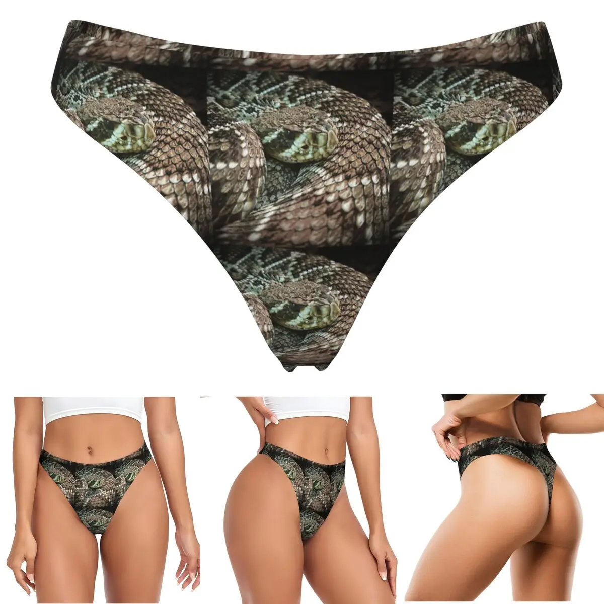 Tanga personalizada con diseño de serpiente, tanga elástica transpirable con diseño de serpiente aguijón, ropa interior cómoda para mujer