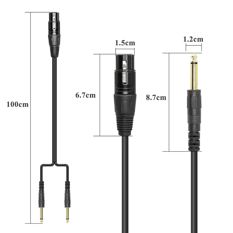 3Pin XLR żeński/przejście ze złącza męskiego na podwójne 6.35mm TS 1/4 Splitter Stereo przewód łączący do gitary mikrofonowej wzmacniacz mikser