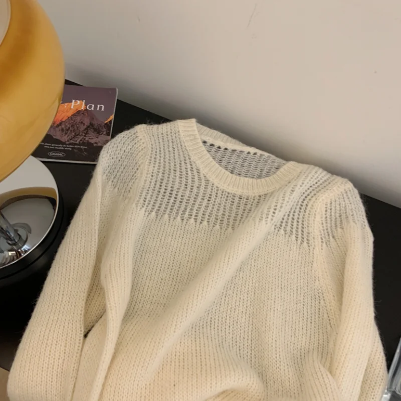 Odzież damska Khaki sweter z dzianiny białe długie rękawy kaszmirowy pulower Vintage Casual Fashion workowate damskie wiosenne koszulki