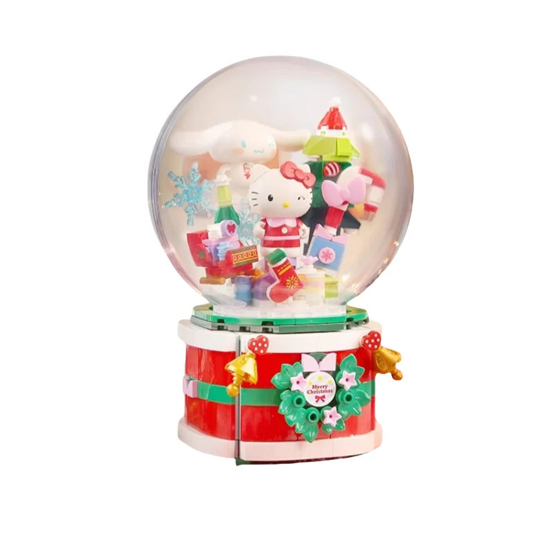 素晴らしいビルディングブロックキープリーサンリオウィッシングクリスマスオルゴールモデルハローキティおもちゃ飾りギフト受信ブロックおもちゃ