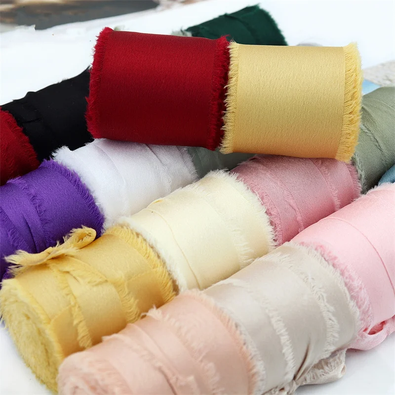DIY Wedding Ribbon Handmade Frayed Edged Chiffon ribbon for packaging Gift Box Wrapping grosgrain Fringe Ribbon Crafts Christmas