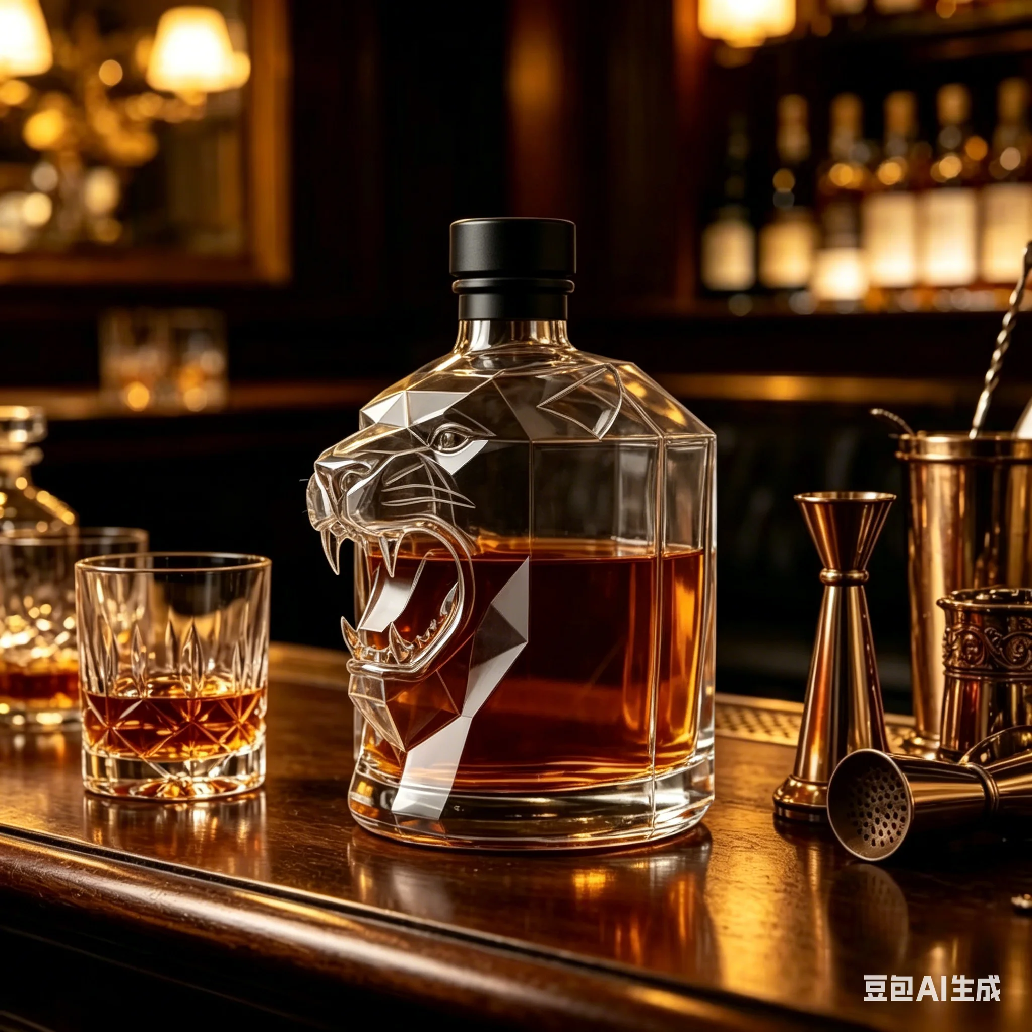 Unique Roaring Lion Glass Decanter, Animal Shaped Liquor Bottle for Whiskey, Vodka, Tequila, Barware Gift