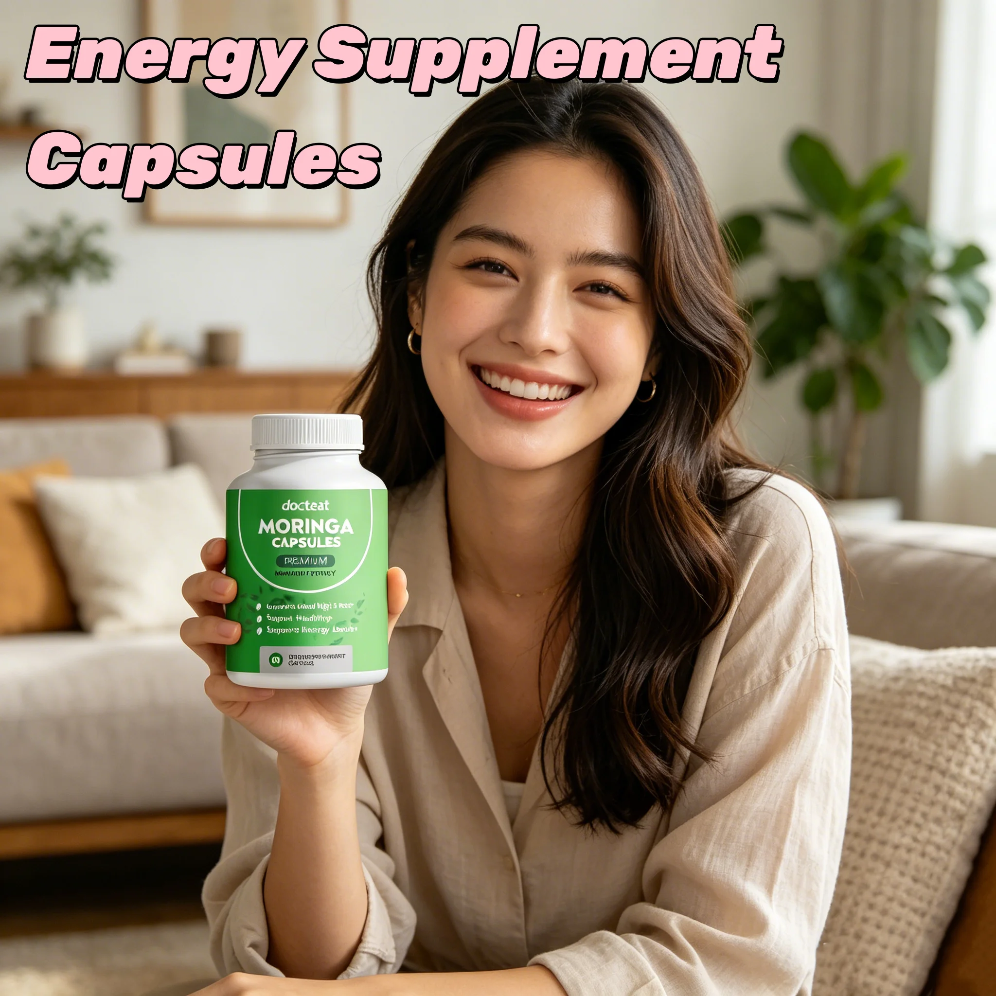 Moringa Oleifera Capsules 60Pcs Natural Green Superfood Immune Defense Gut Health Metabolism Booster Anti-Fatigue for Women Men