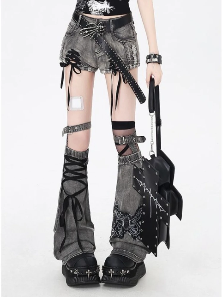 

Vintage Y2k Street Black Gray Denim Skirts High Waist Bodycon Skirt for Women+ Foot Warming Cover 2025 Sumemr New Two Piece Sets