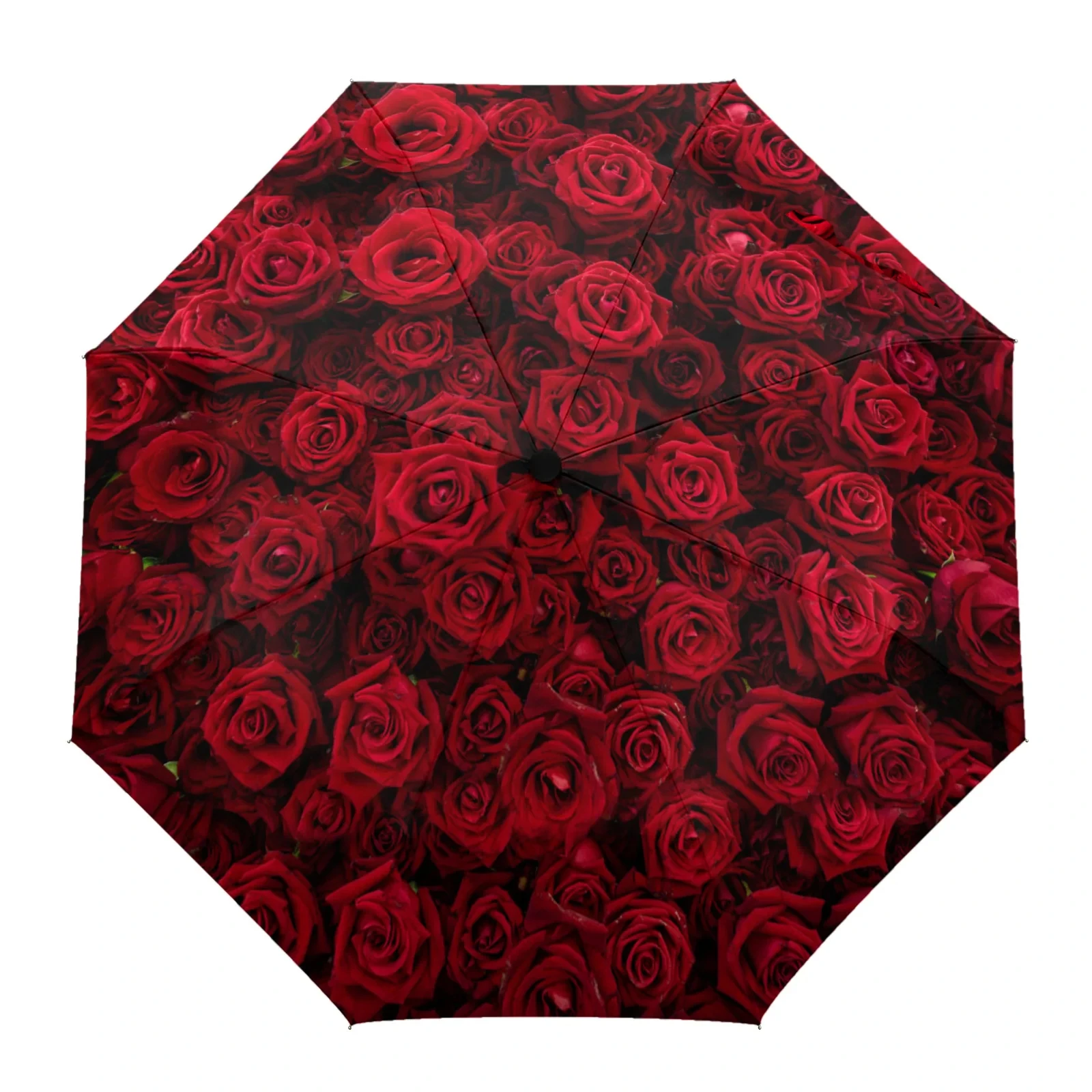 Vintage Red Rose Floral Umbrellas Valentine\'s Day Flowers Windproof Folding Travel Umbrella Portable Umbrella for Women Girls