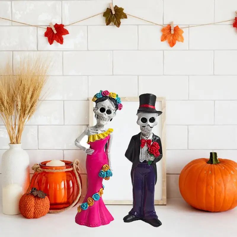 Skeleton Wedding Couple Figurines Small Figurine Crafts Decorative Halloween Figurine For Desk Decor Collectible Statue Home