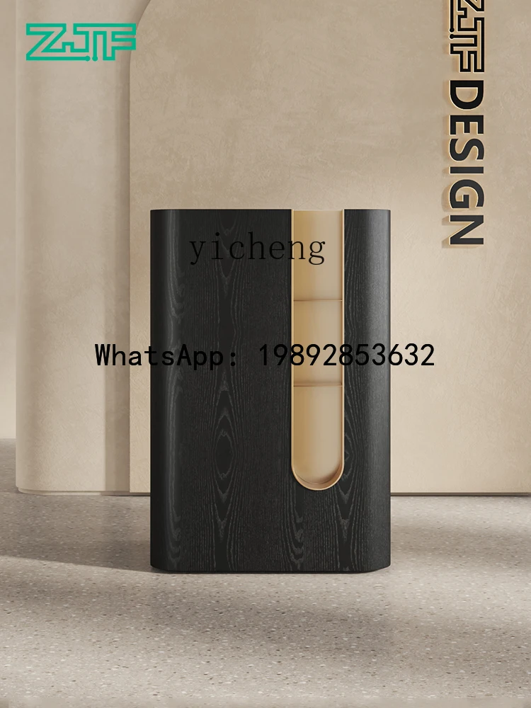 A1 Welcome desk at the entrance of  high-end restaurant Reception desk Black wood grain cashier information desk