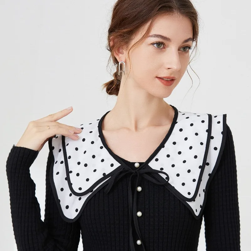 Polka Dots Shirt Detachable Collar Small Cape Dress Blouse Shoulder Wraps Fake Collar for Womens Removable Double Layer Neck Tie