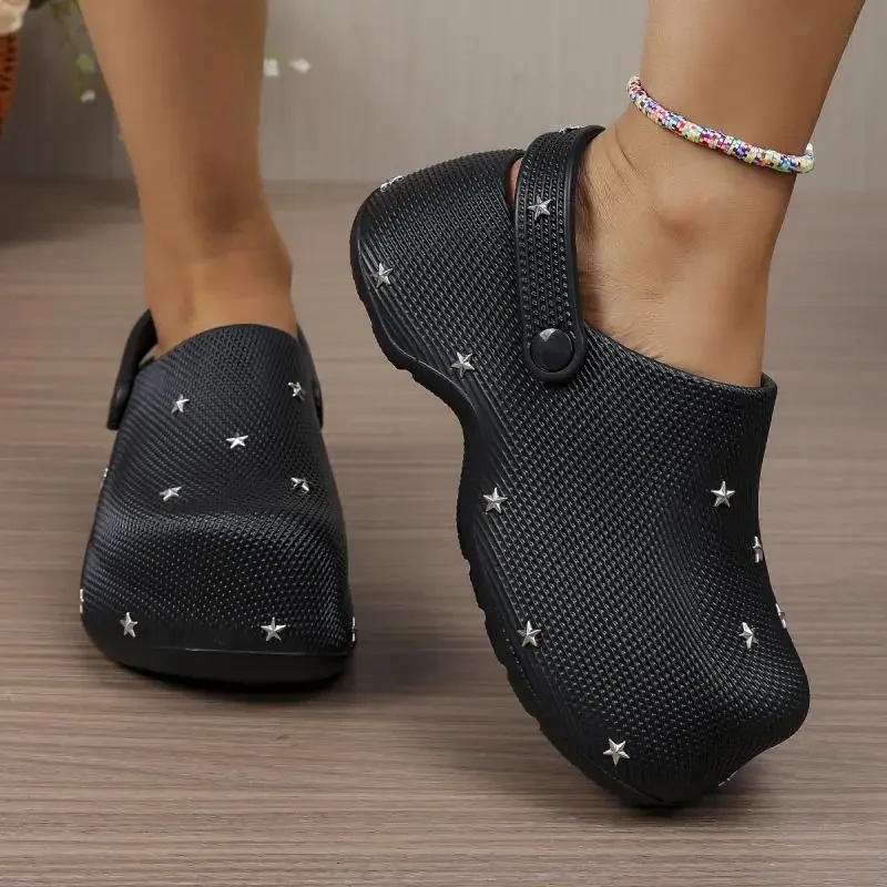 Y2K Metall-Stern Chunky Plateau Clogs Sandalen Damen Sommer 2026 Weiche Dicke Sohle Gartenschuhe Leichte Strandpantoffeln für Frauen – Detail 6