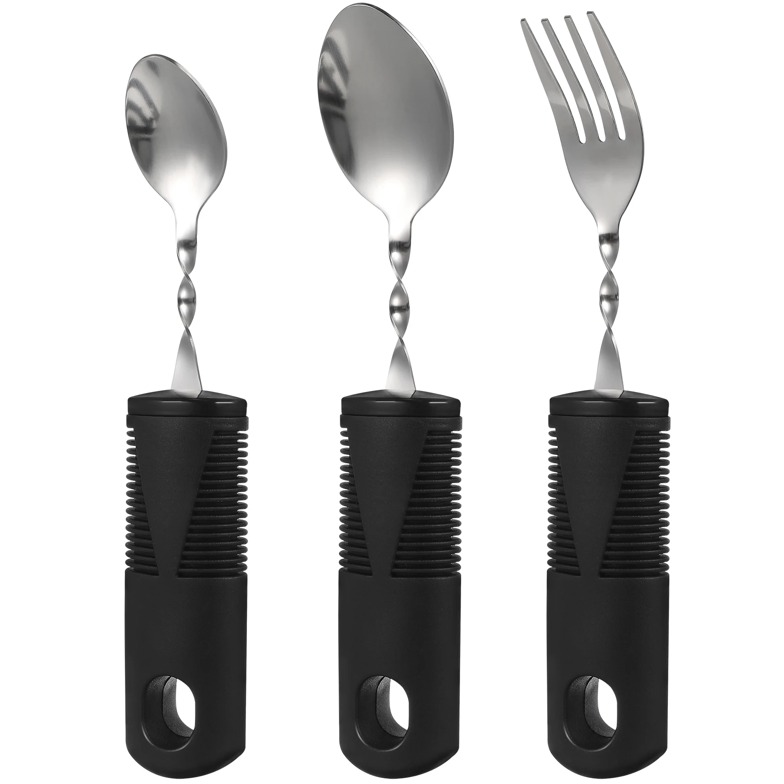 

3Pcs Disabled Bendable Cutlery Portable Silverware Spoon Fork Rubber Handle Utensils Adults Elderly Adaptive Stainless Disabled