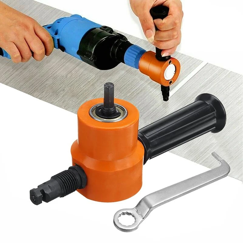 Imagem -02 - Nova Mordidela de Corte de Metal Cabeça Dupla Folha Nibbler Viu Cortador Ferramenta Broca Acessório Ferramenta de Corte Livre Nibbler Folha Metal Corte