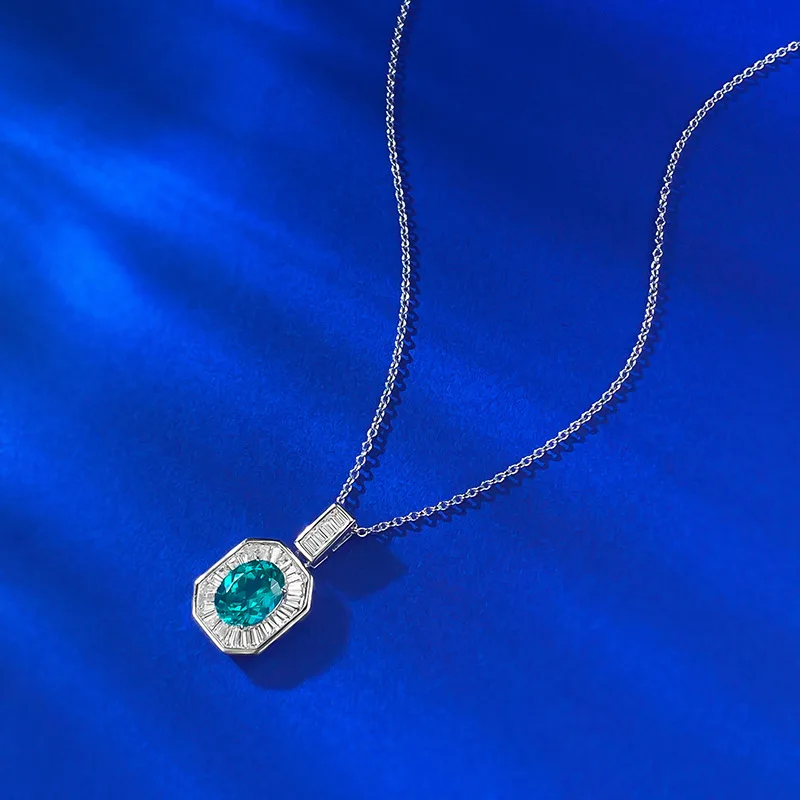 S925 Silver Para Green Pendant for Women, Light Luxury, Personalized, High End, Clavicle Chain Necklace