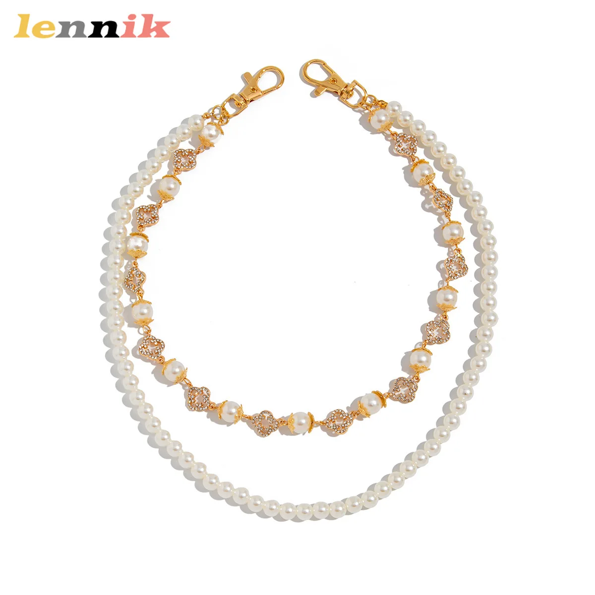 Punk Style Jeans Chain, Imitation Pearl Drop with Crystal Flower Accessory,, Men's Niche Hip Hop Jewelry,Cross-Border Streetwear