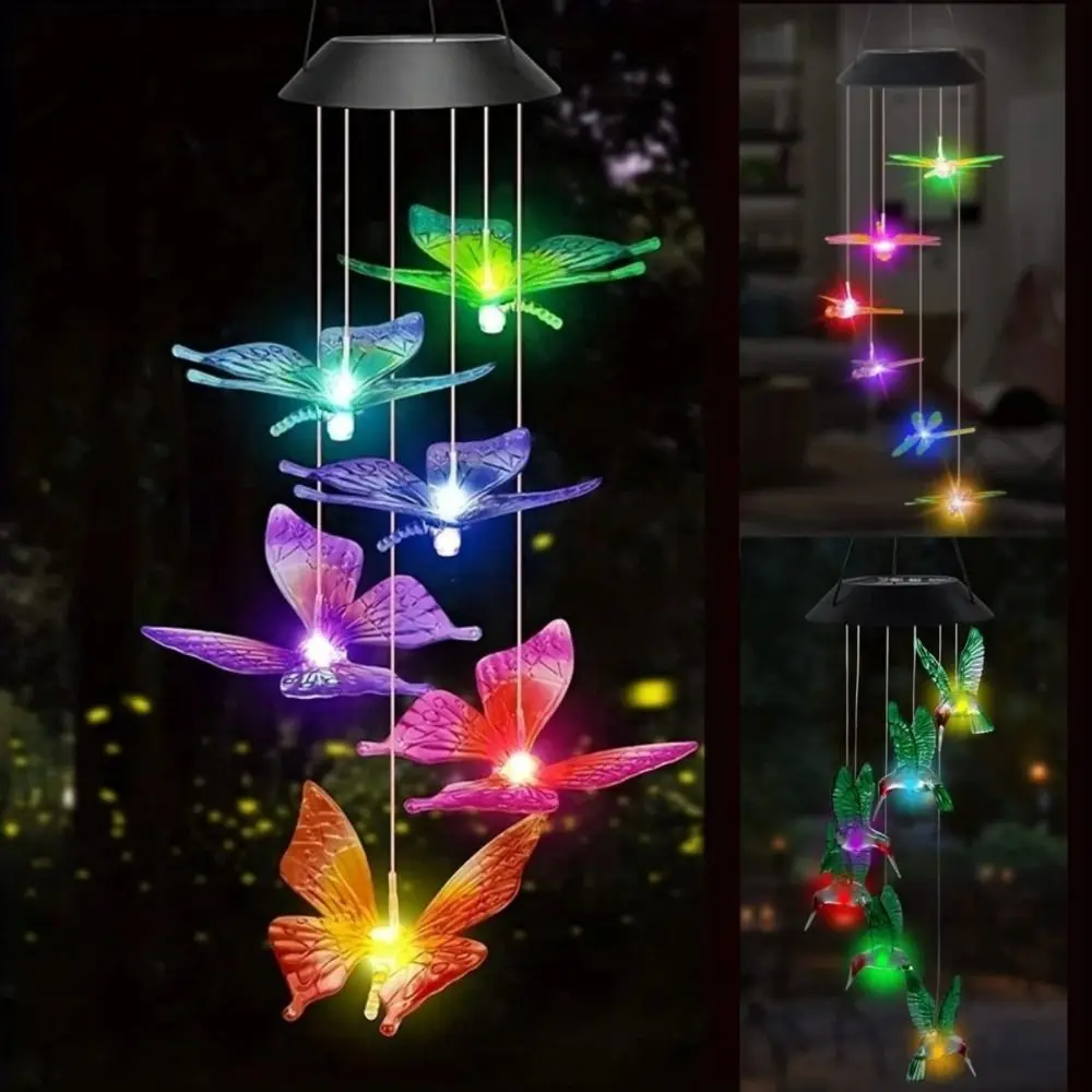 PC Led Color Changing Butterfly Solar Wind Chimes Outdoor Waterproof Birthday Gifts For Garden Yard Outdoor Lights Decoration