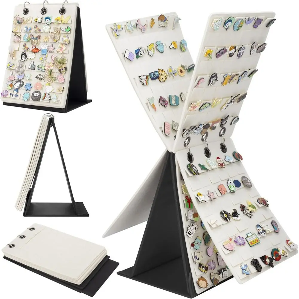 

Felt Pin Display Stand Large Capacity Flip Top Shoe Charm Holder Ornament 5 Pages Badge Display Cases Pin Collection Storage