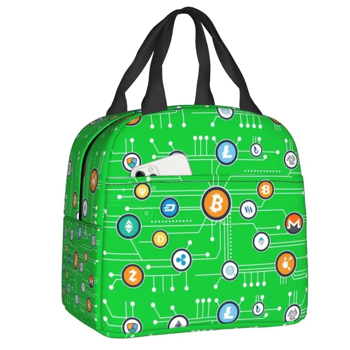 Cryptocurrency Blockchain Logo Lunch Bag Ethereum Bitcoin Cooler Thermal Insulated Lunch Box for Women Kid Food Picnic Bags