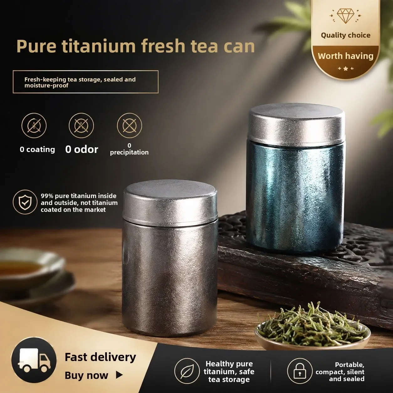 Premium Food Grade Pure Titanium Multiuse Airtight Coffee Beans & Loose Leaf Tea Canister Moistureproof Moldproof Home Kitchen