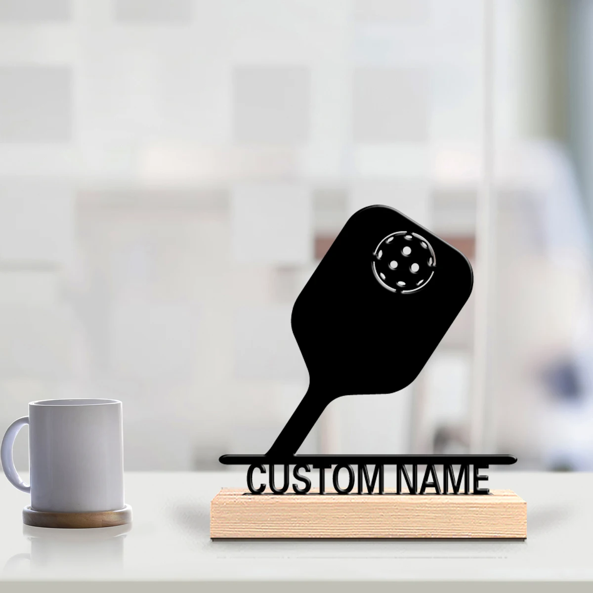 1pc Beauty Personalized Custom Pickleball Metal Statues Nature-Inspired Wooden Base Decor for Office Living Room Zen Calm Spaces
