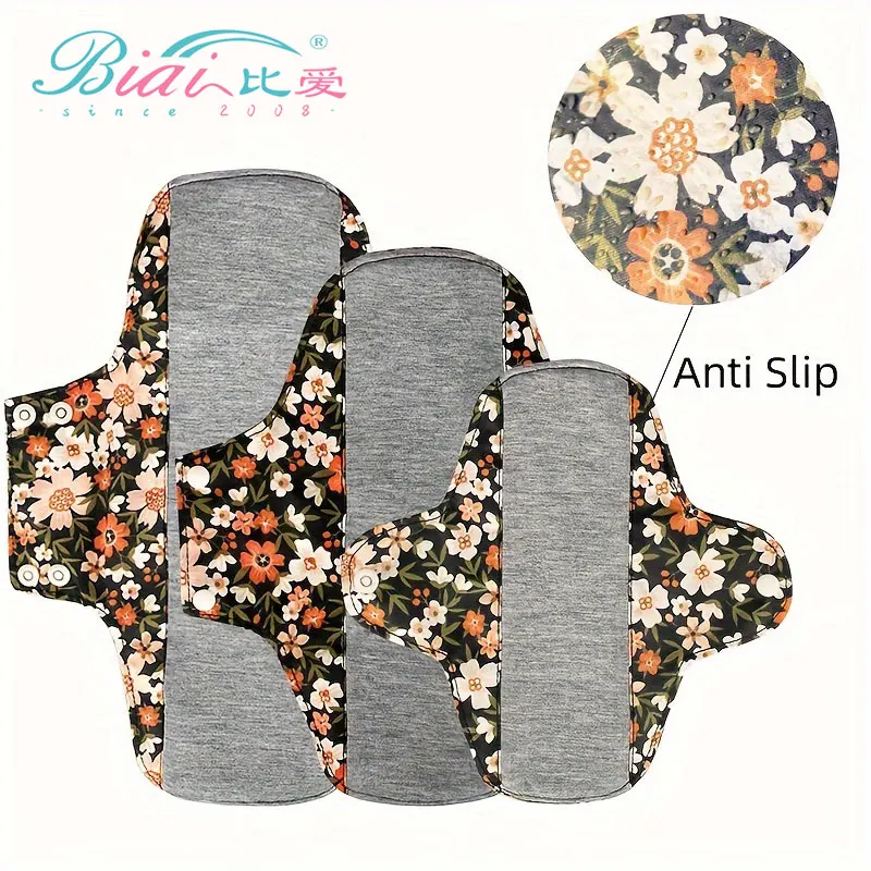 Biai-Almofadas Menstruais Reutilizáveis Anti-Slip para Mulheres, Almofadas Sanitárias de Grafeno Super-Absorvente, Pano Macio Respirável, 18x18cm