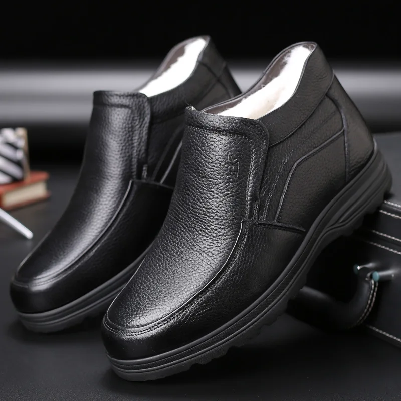 

Winter High-Top Thiened Warm Anti-Slip Waterproof Work Leather Boots Casual Men's oes Fce Lined Comfortable Slip-On Boots