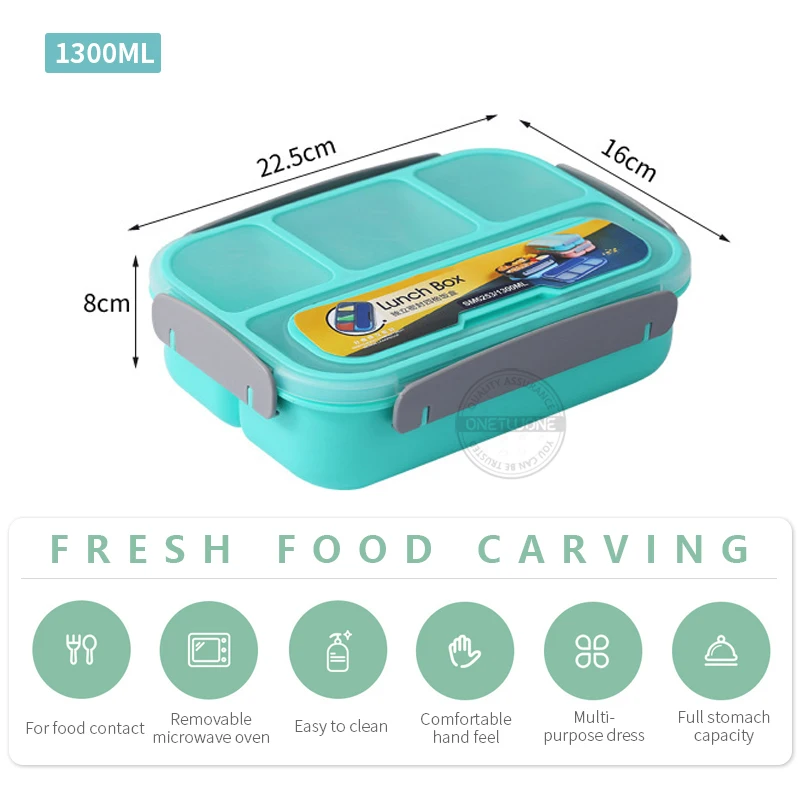 Bento Lunch Boxes Meal Prep Containers for Toddler/Kids/Adults 1300ml-4 Compartments&Fork Microwave/Dishwasher/Freezer Safe