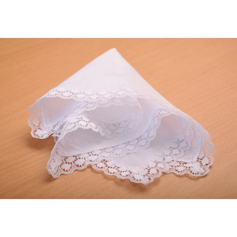 Lightweight White Handkerchief Cotton Lace Trim Hankie Washable Chest Towel Pocket Handkerchief for Adult Wedding Party