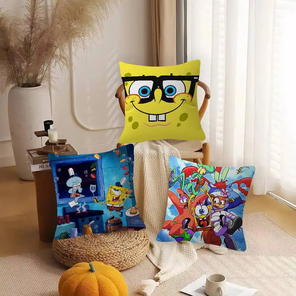 Anime SpongeBob SquarePants Cartoon Series Square Pillowcase Soft Waist Sofa Cushion Cover Bedroom Room Pillowcase