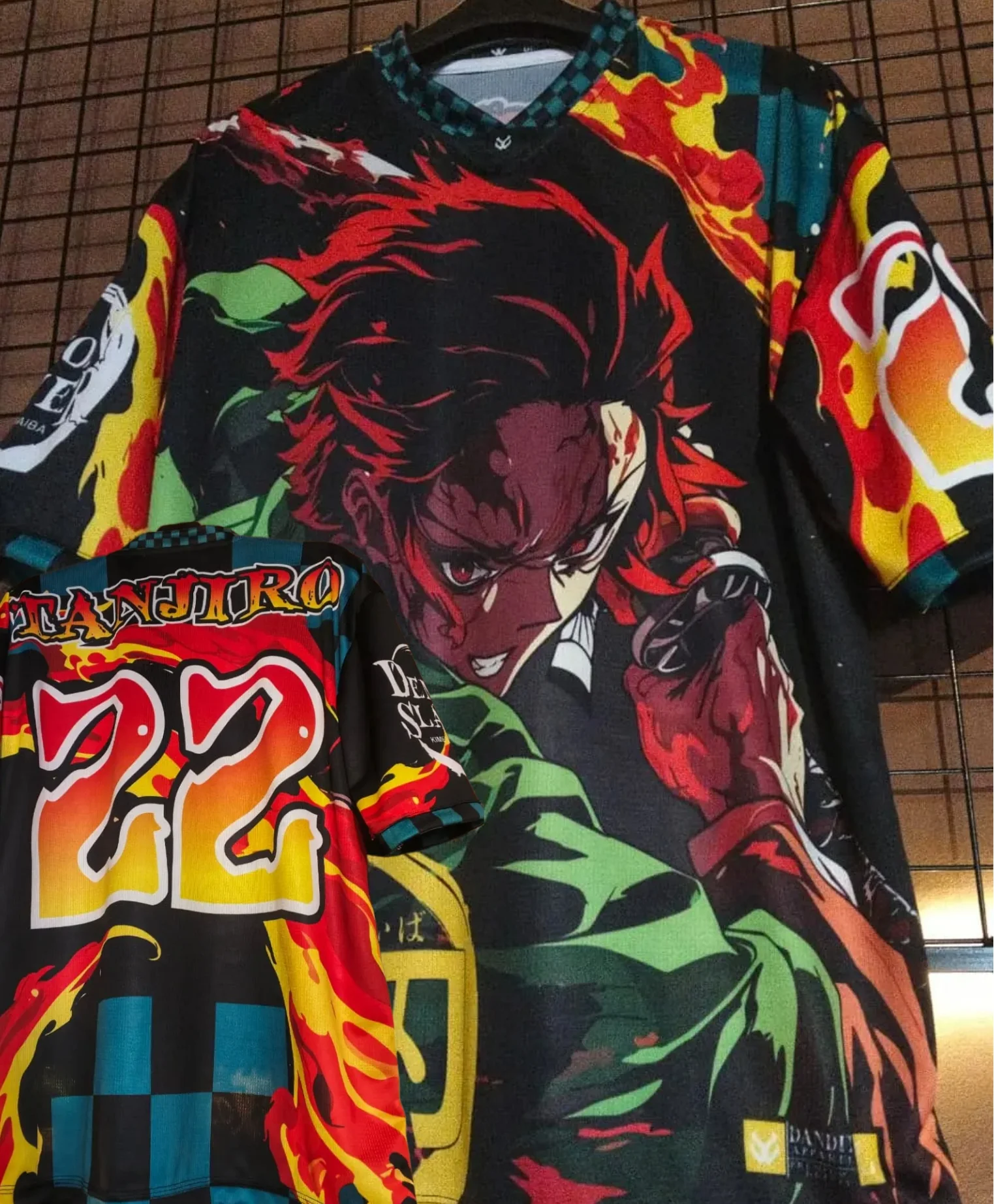 Camiseta Demon Slayer Tanjiro Kamado 22, Camiseta Deportiva de Malla con Estampado de Llama Hinokami Kagura para Hombre, Top Informal de Anime Hip Hop