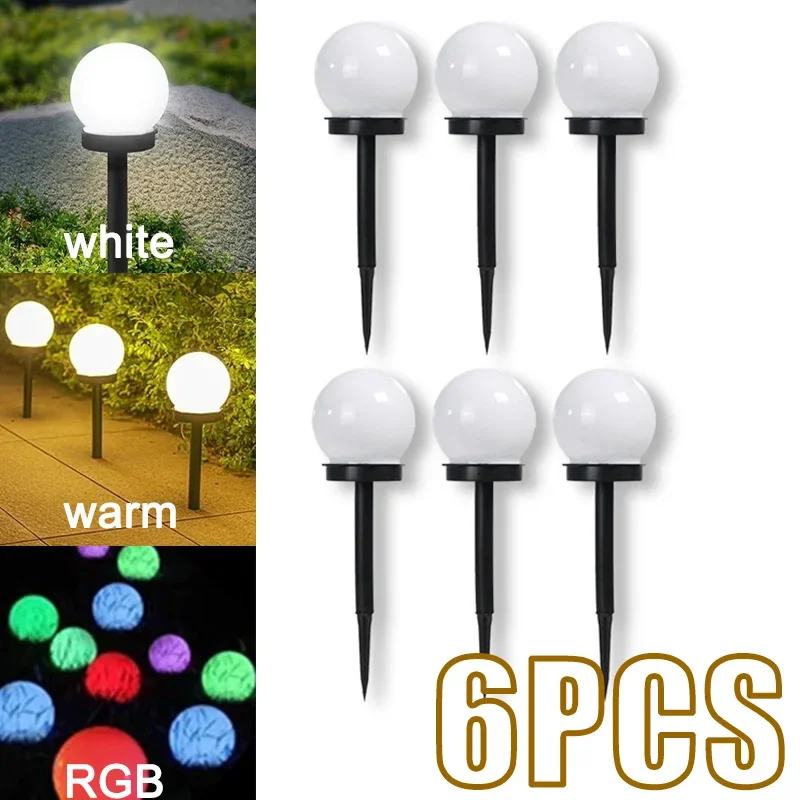 6PCS LED Solar Lawn Light Spherical Energy Saving Waterproof Simple Atmosphere Lighting Outdoor Garden Lawn Street Garden Lights