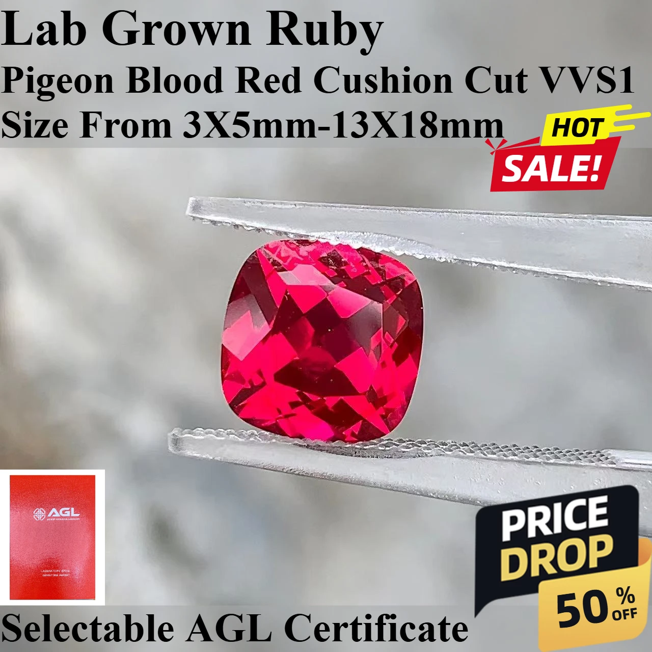 

Lab Grown Ruby Cushion Cut Pigeon Blood Red Loose Gemstone AGL Certificate DIY Jewelry Making For Rings Earrings Necklaces
