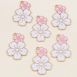 10Pcs Pink Sakura Flowers Charms Alloy Pendants Enamel Charms for DIY Jewelry Making Earrings Jewelry Accessories
