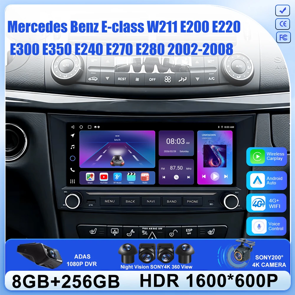 Car Android For Mercedes Benz E-class W211 E200 E220 E300 E350 E240 E270 E280 2002-2008 Radio CLS CLASS Wireless Carplay Stereo