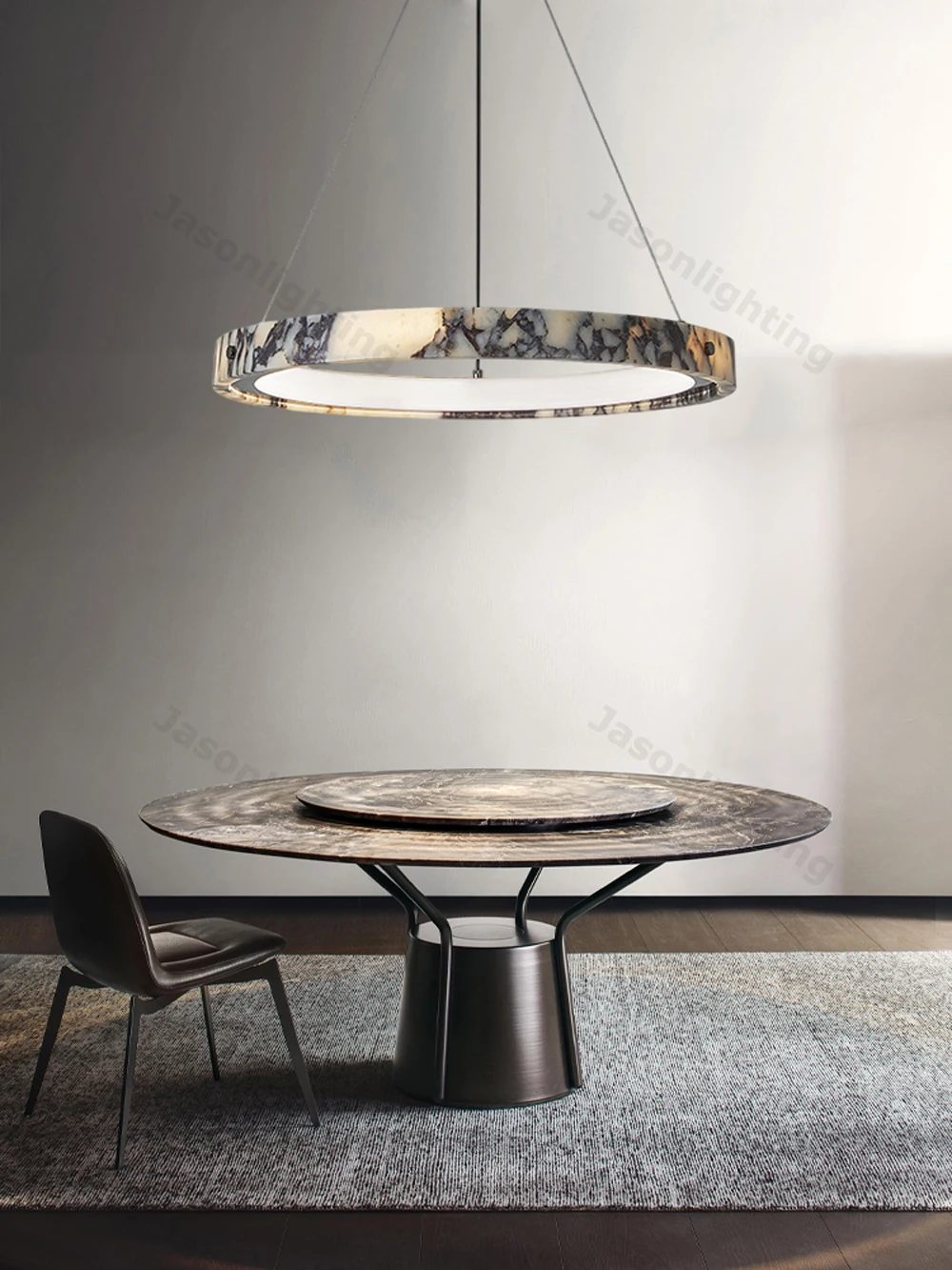5-Ring Natural Marble Gold Chrome Dimmable LED Chandelier