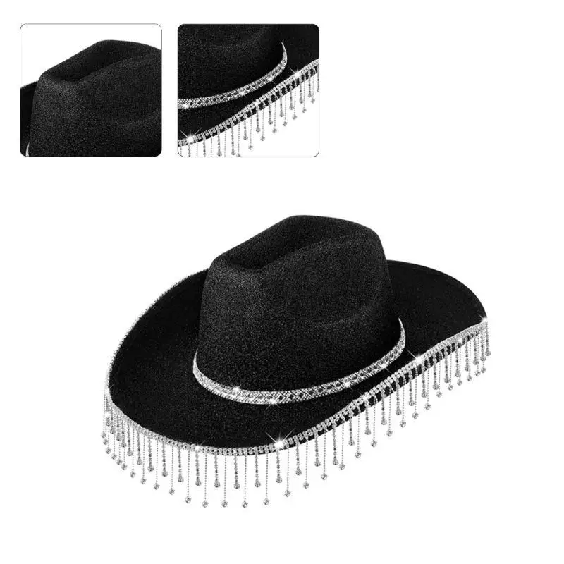 

39BB Мерцающая пудра Панама Шляпа Карнавальные вечерние ковбойские шапки Реквизит для фотосессии Свадебная шляпа