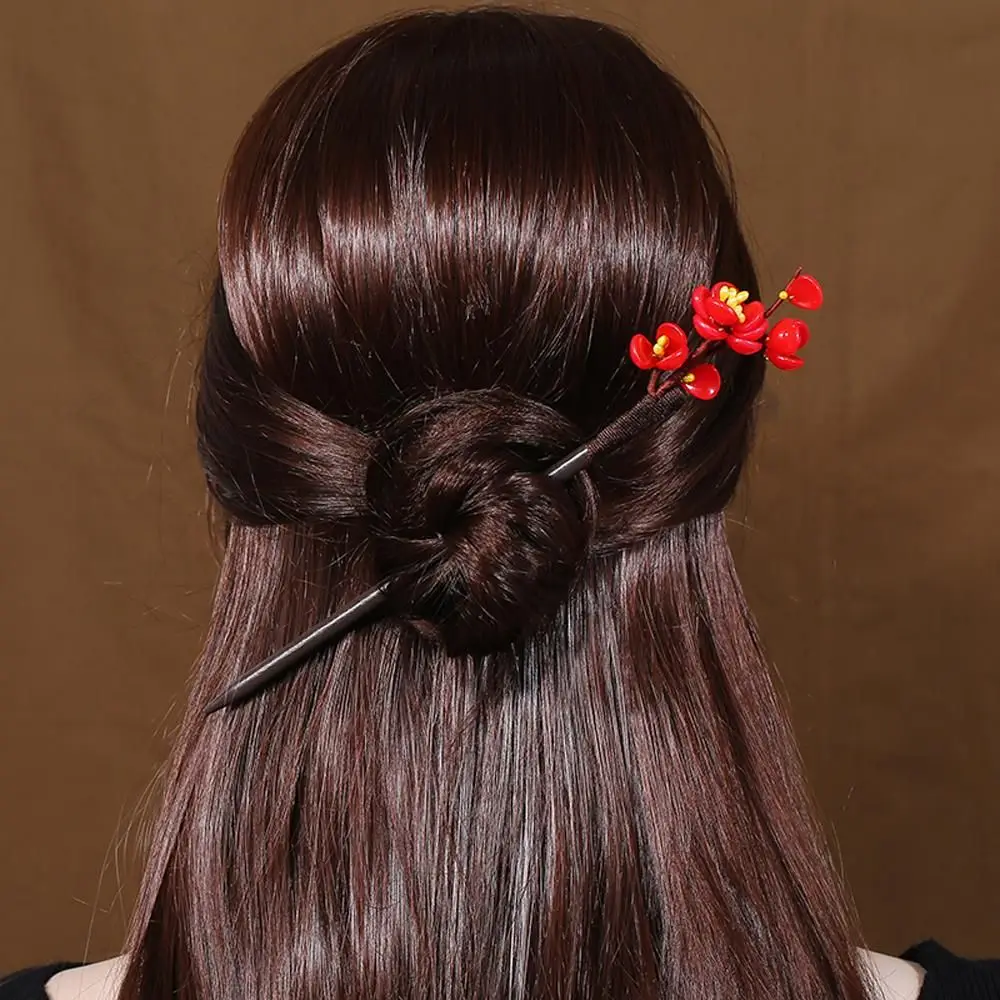 Hanfu Dress 1 Pc Glass Hair Clips Handmade Hair Fork Wooden Hairpin Hair Sticks