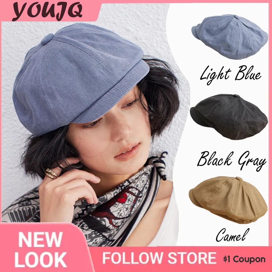 INS Newsboy Caps for Women Canvas Eight Panel Hat Baker Boy Caps Retro Big Large Hats Male Boina Blue Beret Gorras Boina Hombre