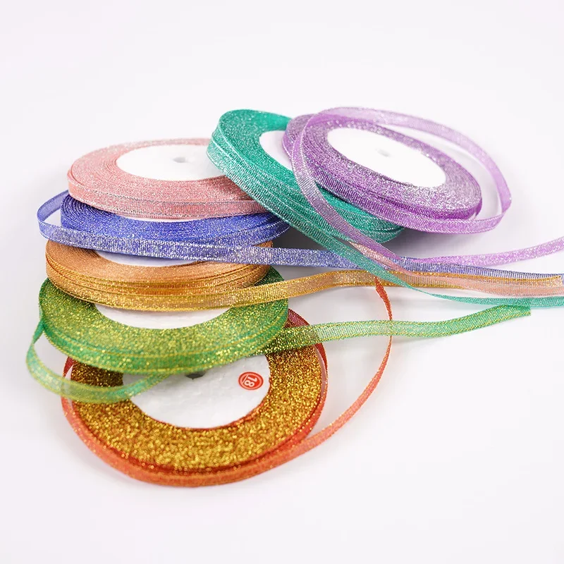 22 Meter 6mm Buntes Glitzer-Metallic-Band für Weihnachten, Halloween, Neujahr, Hochzeit, Party, Geschenkverpackung, DIY-Basteln, Schleifen